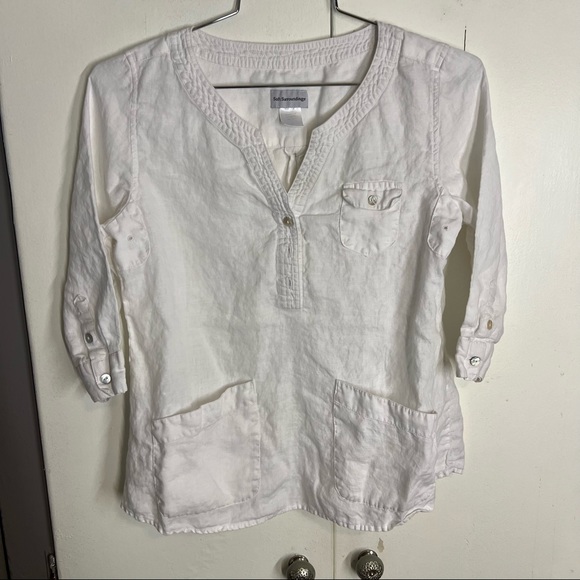 Soft surroundings White Linen Pull Over Blouse size small - Picture 1 of 5